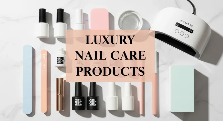 A banner of Luxury Nail Care Products with text.