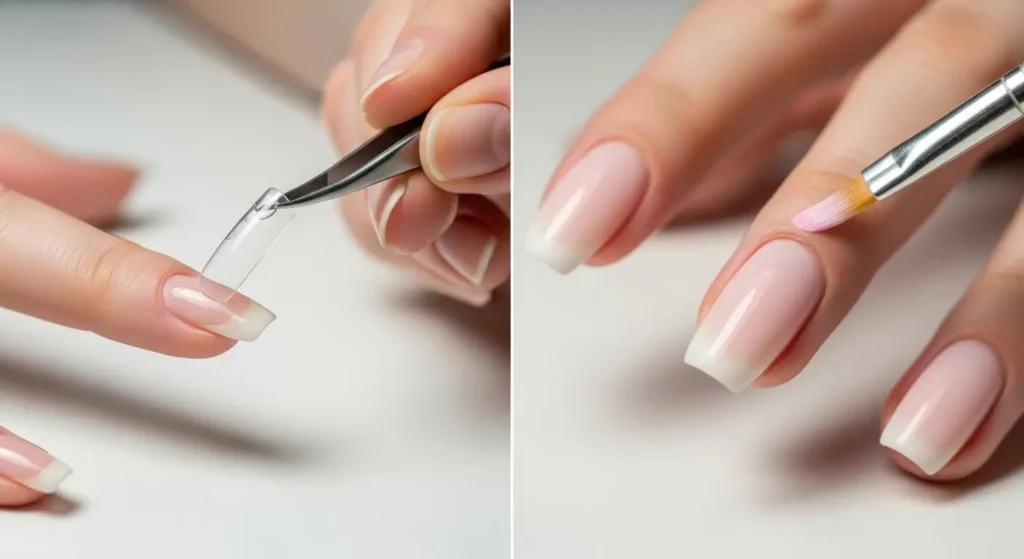 Nail Tips vs Acrylic show side by side.