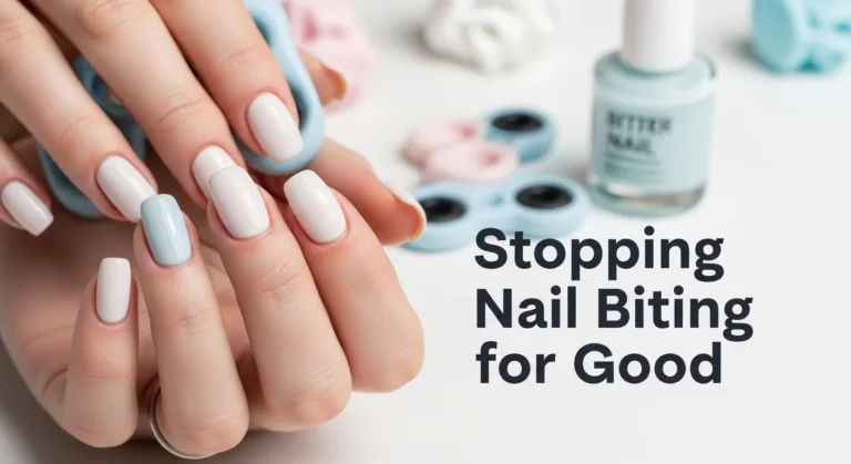 A banner image with text info Stopping Nail Biting for Good.