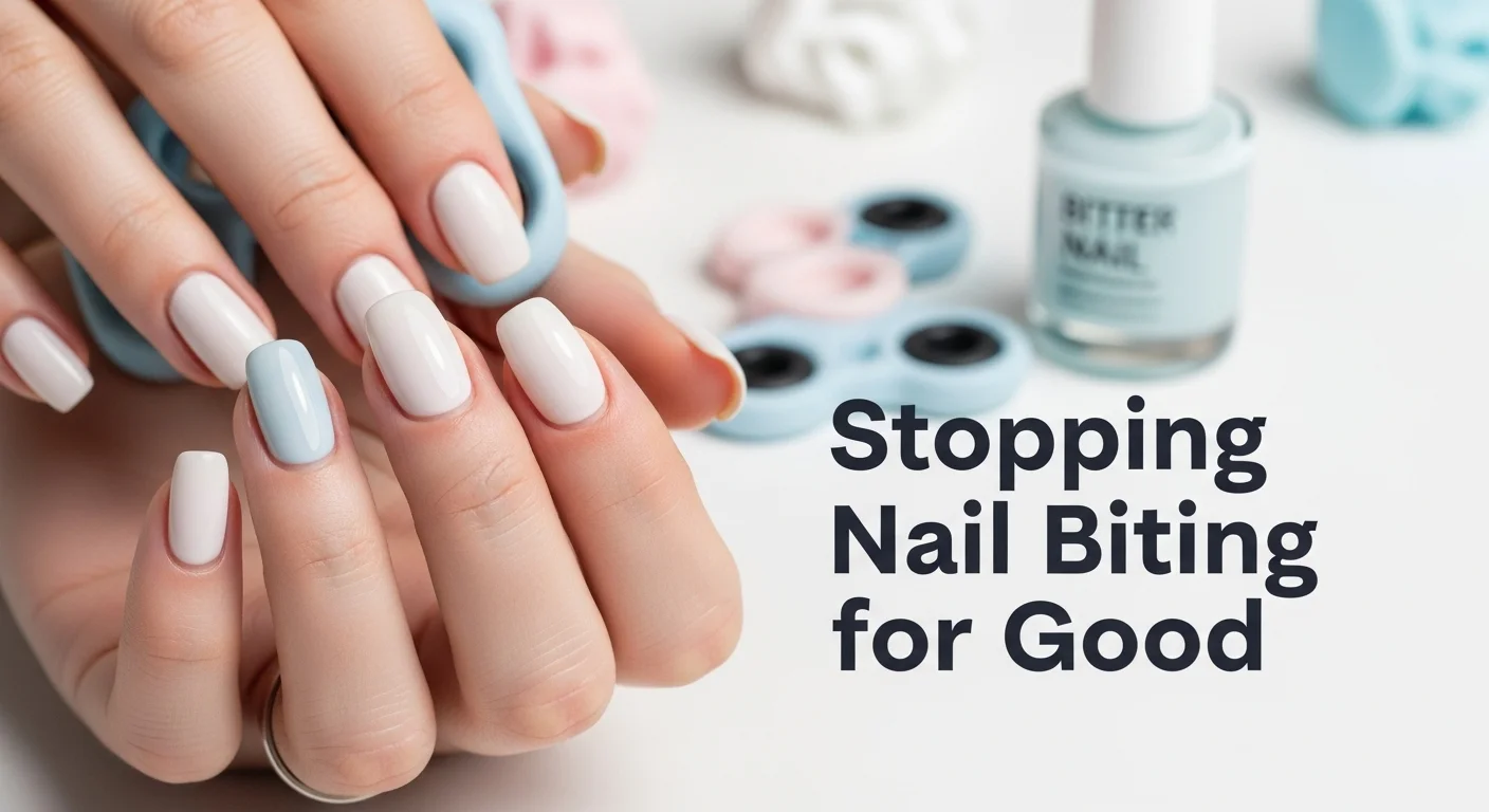 A banner image with text info Stopping Nail Biting for Good.