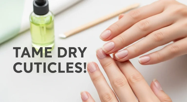 A banner image with info text Taming Dry, Cracked Cuticles.
