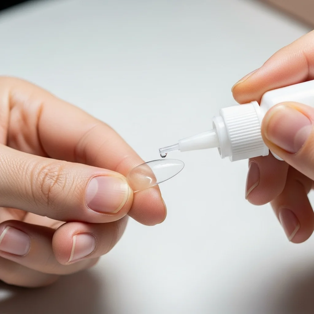 Applying a small drop of nail glue to the well of a nail tip.