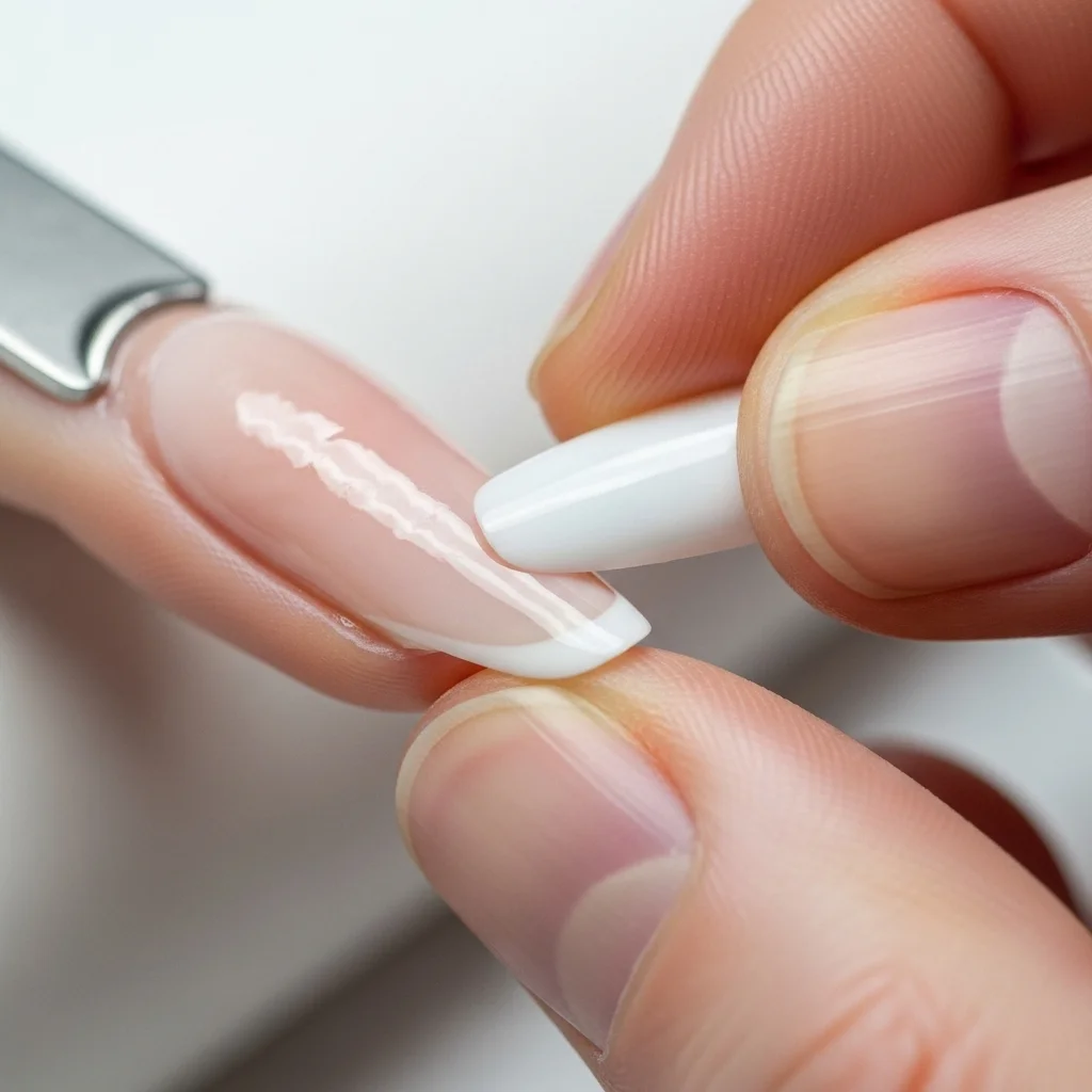 Attaching a nail tip at a 45-degree angle and pressing until secure.